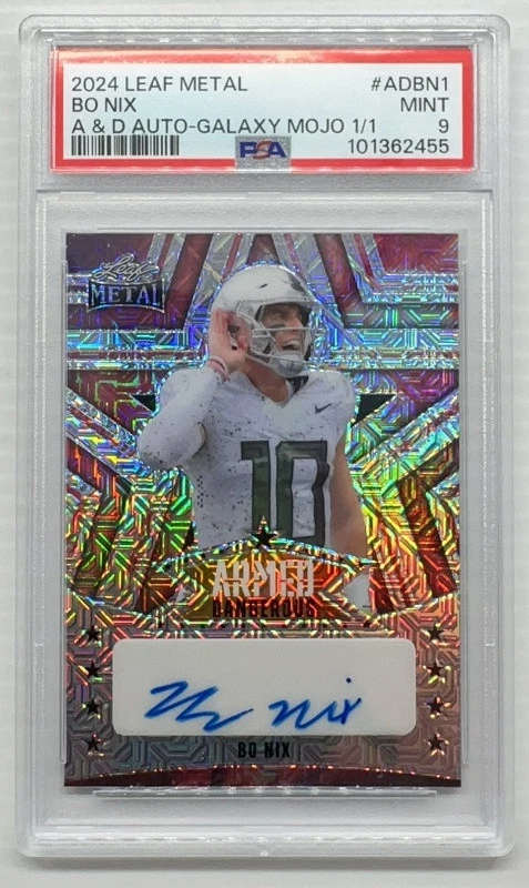 Bo Nix Leaf Metal Armed & Dangerous Autographs #ADBN1 Galaxy Mojo 1/1