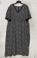 Talbots Maxi Dress Black Geometric Plus 20W Viscose Short Sleeve Midi V Neck