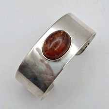 Armspange 925 Silber Armreif Bernstein Handarbeit Vintage massiv 51,5 g