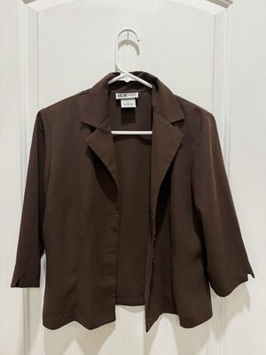 I.N. Studio Petite Women s Brown 3/4 Sleeve Button Front Blazer Pockets P/S