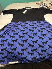 Leota Dress Plus Size 4X NWT Black Top Blue Dog Print Fit & Flare Knee Length