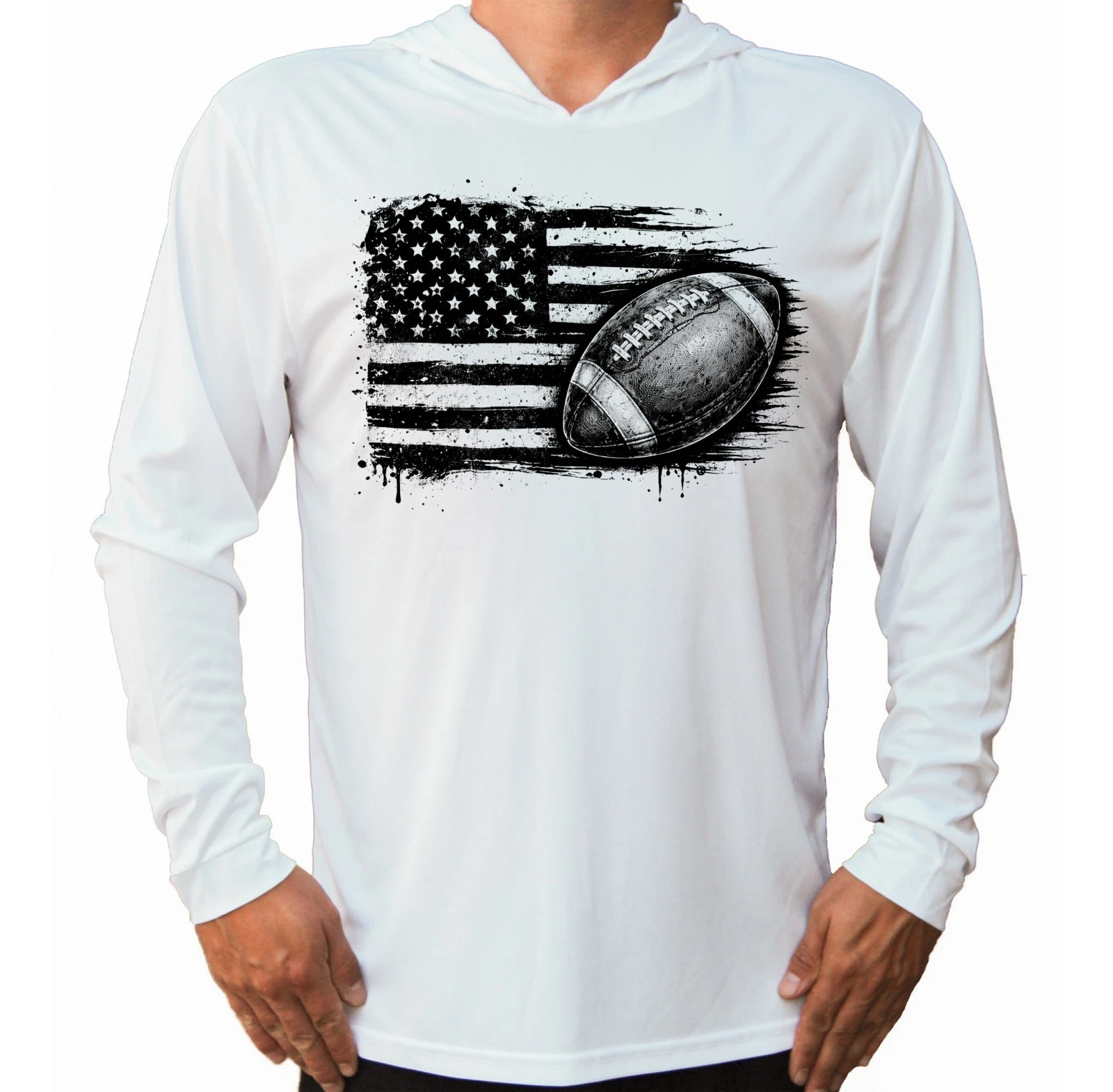 American Football Flag Sport UV Protected UPF 50 Long Sleeve T-Shirt Hood Fishin