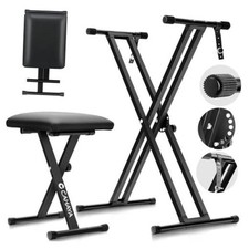 Keyboard Stand Piano Bench Set Height-Adjustable Extra-Wide Portable Heavy