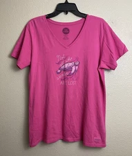 Life Is Good Womens Crusher Tee Pink Size Large V-Neck Short Sleeve Turtle