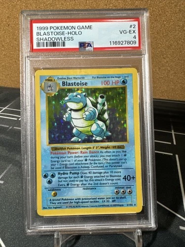 Pokémon TCG Blastoise Base Set Holo Shadowless Rare Card 2/102 PSA 4 Rare Wotc