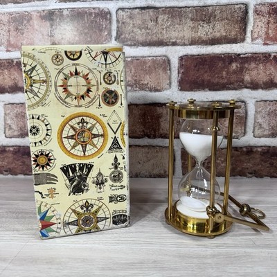 Vtg Brass Hanging Sand Hour Glass 5 inches with Hanger - Ship Boating