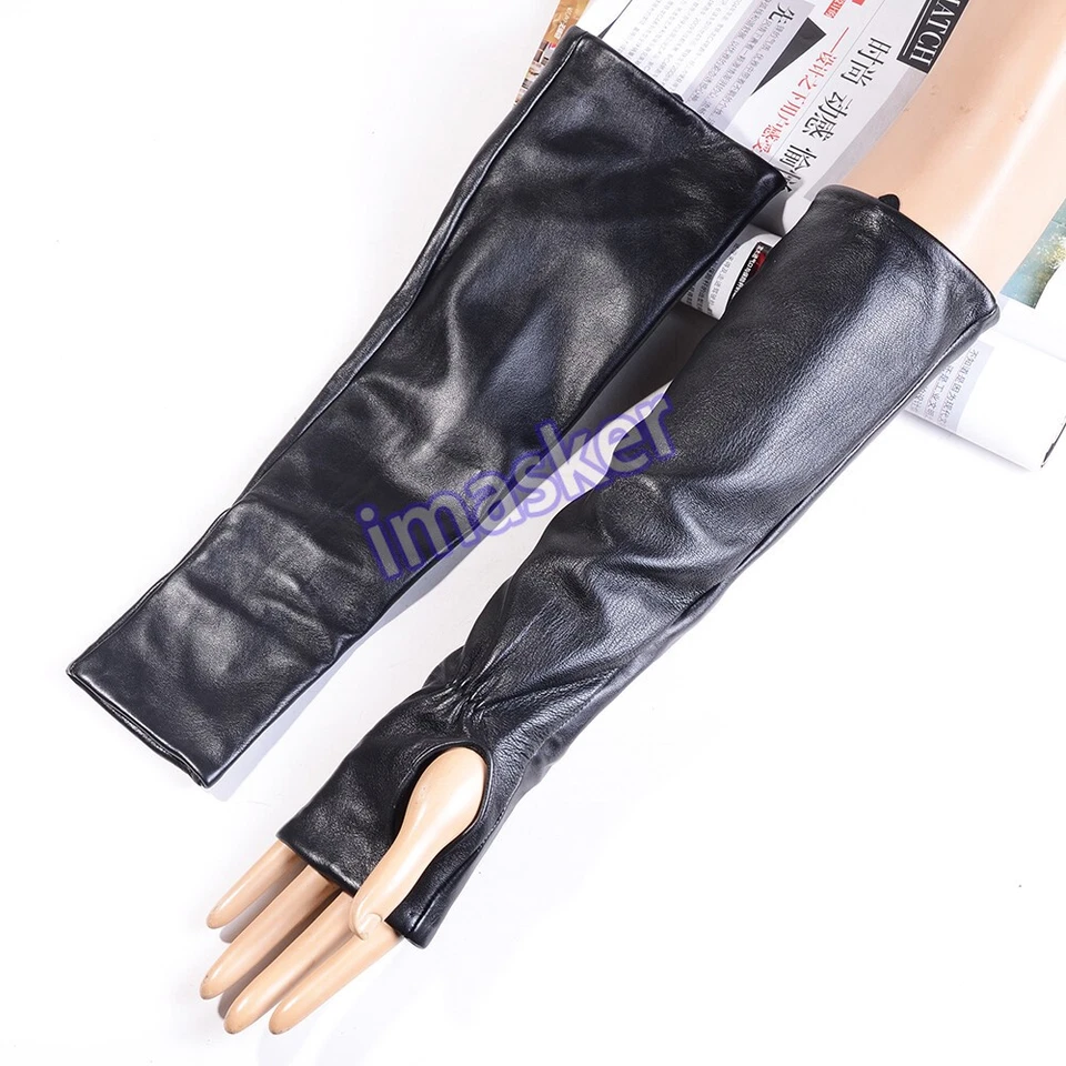 Women's Real Leather Fingerless Party Evening Opera/Long Mittens Gloves - Image 3 of 4