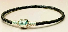 PANDORA | MOMENTS BLACK LEATHER SINGLE WOVEN BRACELET ✪NEW✪ 590705CBK-S3 RARE 8"
