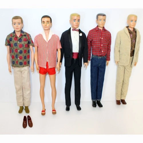 5 Vintage Ken Dolls Mattel 1961, NM fashions on GC/EC Ken dolls