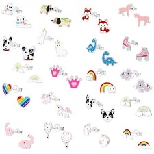 Girls Ladies Genuine STERLING SILVER 925 Pair Stud Earrings Alpaca RAINBOW Boxed