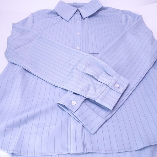 Camisa Vivienne Hu NYC para mujer azul a rayas manga larga cuello talla 4 nueva sin etiquetas 298 - Imagen 5 de 11