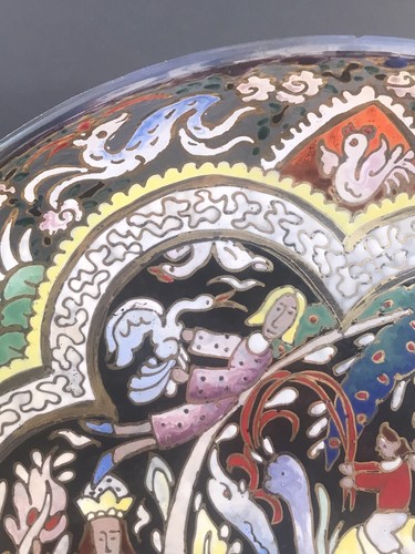 Antique Moser style glass plate/Enamel/Gold/Signed Roye/Art Deco/Czech C.1940 - Picture 5 of 12