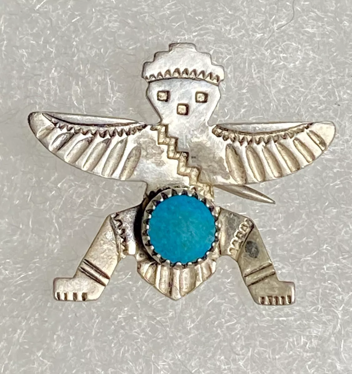 Antique Vintage Sterling Silver Native Navajo Turquoise Knife Wing Pin Brooch
