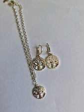 Silver Tree Of Life Earrings & Bracelet Set Diamante