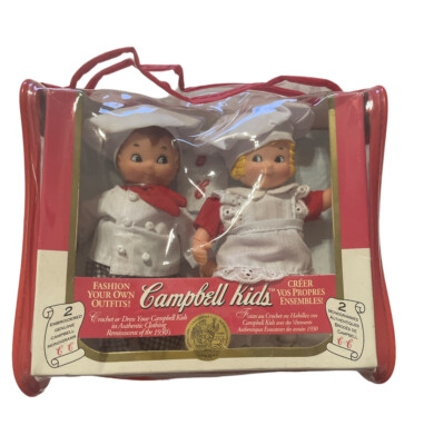 Vintage 1995 bestickt Faserhandwerk Campbell Suppe Kinder Sammler 5'' Puppen