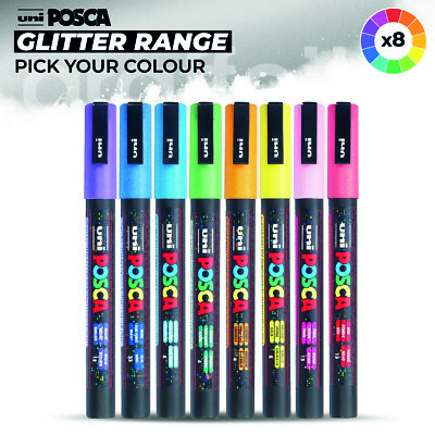 Uni Posca PC-3M Glitter Marker Range - Water-Soluble Paint Pen Opaque Colours
