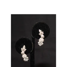 Vintage Silver Tone and Crystals Cresent Shaped Clip On Earrings