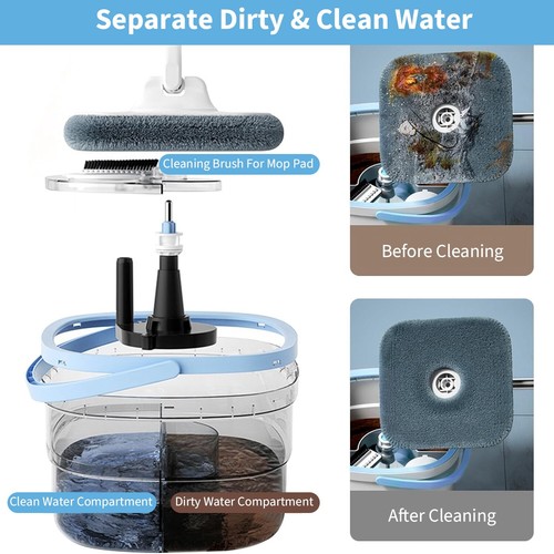 Spin Mop and Bucket with Wringer Set Flat Floor Mop or 5Pcs Microfiber Mop Pads - Picture 24 of 25