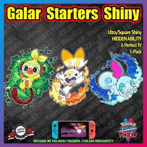 Galar Starters 3 Pack Square Shiny Hidden Ability 6iv Pokemon Sword Shield Ebay