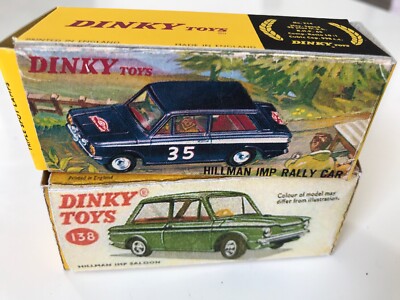 Dinky Toy Hillman Imps X2 1 Rallye & 1 Green Inc. Repro Boxes