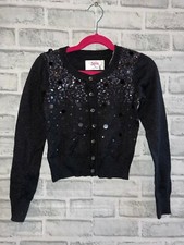 NWT JUSTICE GIRLS 6 BLACK CARDIGAN SWEATER SEQUINS SPARKLE THREAD BUTTON UP