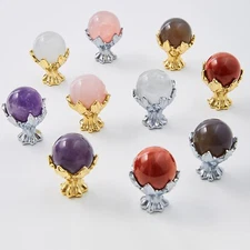 Natural Stone Brass Furniture Knobs Round Ball Shape Cabinet Drawer Knobs 