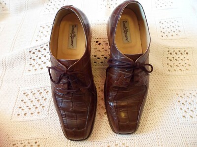 Donato Marrone Mens Tan Crocodile Embossed Leather Square Toe Oxford Shoes 10.5 Bravados by donato marrone - Gem main image 3