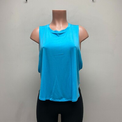 Fourlaps River Blue Crew Neck Micro Modal Workout Solid Curved Tank Top L $48
