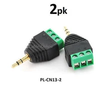 2-PACK 3.5mm 1/8" Stereo Male Plug to AV 3-Screw Terminal Block Balum Connector