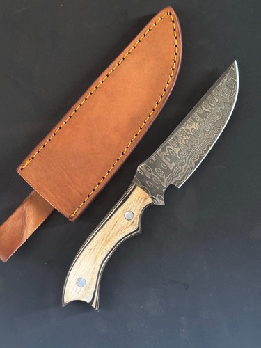 9" Custom Raindrop Damascus Steel Knife For Hunting OX 3495,