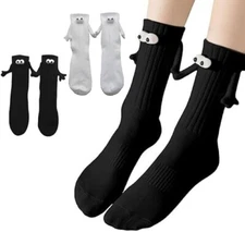 Smilelife 2 Pairs Magnetic Holding Hands Socks Funny Gifts - Black & White