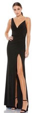 NEW Mac Duggal Spaghetti Strap Pearl Long Formal Dress Black Size US 4 $338 [jb]