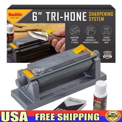 Tri-Hone 3 Stone Sharpening System W/ Angle Guide & Honing Solution Knives Tools