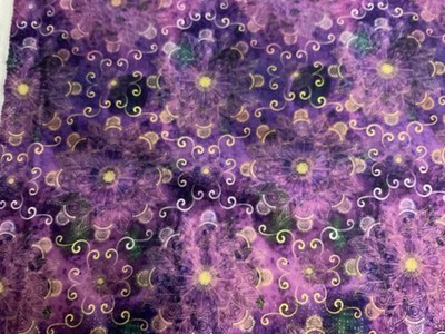 MANDALA  BATIK  PURPLE GOLD BLUE GREEN COTTON FABRIC FQ