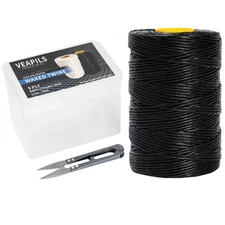 9-Ply Black String Waxed Twine, 660 Feet per Roll Heavy Duty Twine String, Bl...