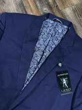 Lauren Ralph Lauren Sport Coat Blazer Men 50L Blue 100 Linen Ultraflex Lassiter