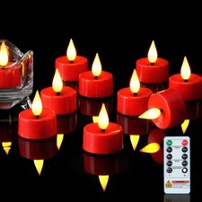 Flameless Red Timer Remote Tealights Candles, 3D Black Wick Flickering Tea Li...