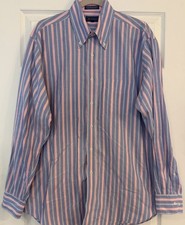 J.McLaughlin Newest Label Men  s Large Button Down Blue/Pink Stripe Quiet Luxury