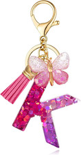 Initial Keychain Letter Butterfly Tassel Charms Cute Keychain for Key Handbag Ba