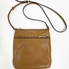 Michael Kors Riley Small Leather Crossbody Bag Tan with Gold Hardware