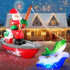 15FT Long Christmas Inflatables Fishing Santa Claus, Santa Inflatables Blow U...