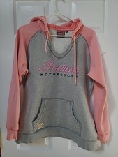 Indian Motorcycles Hoodie Women's Large Pullover Hooded Sweatshirt Gray Pink