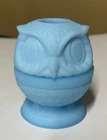 Fenton Blue Satin Glass Owl Fairy Lamp Vintage Candle Holder Art Glass 4”