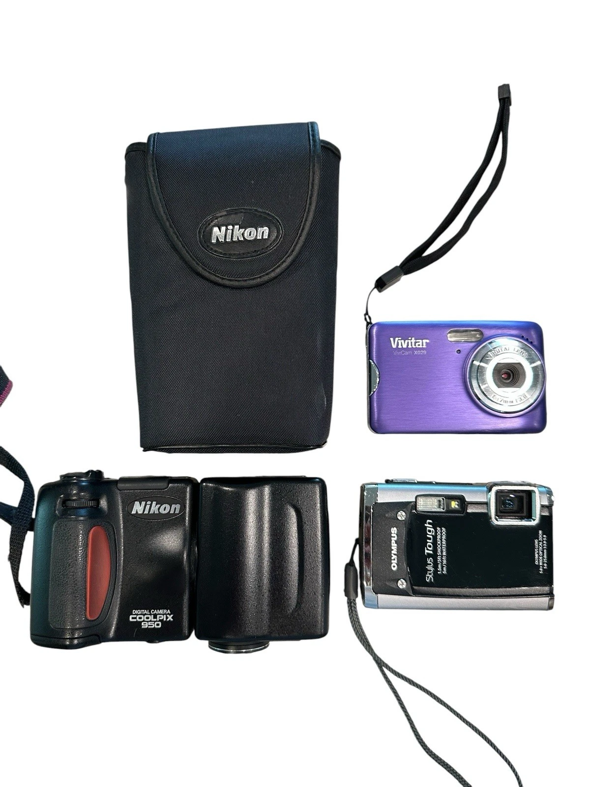 Lot of 3 Vintage Digital Cameras Vivitar Olympus Nikon Untested No Chargers
