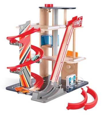 Hape Gearhead Stunt Garage Kids Wooden Toy Car Parking Large, Blue 
