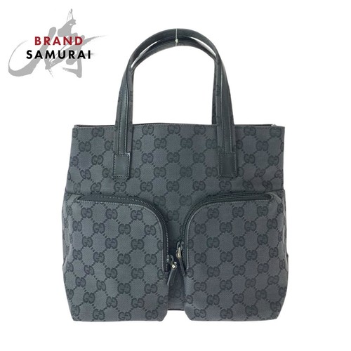 Gucci Black Silver Hardware GG Canvas Leather Handbag Pre-owned From Japan