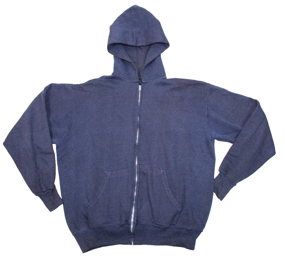 Vintage 1960s 70s hoodie sweatshirt full zip navy blue blank 