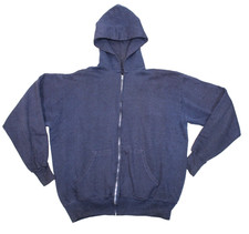 Vintage 1960s 70s hoodie sweatshirt full zip navy blue blank raglan boxy large