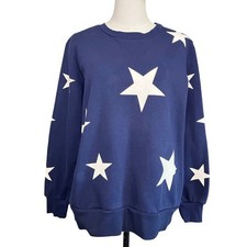 Judith March Star Print Sweatshirt Blue White Graphic Crewneck Pullover S