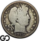 1915 Barber Half Dollar, Full Rims, VG Better Date